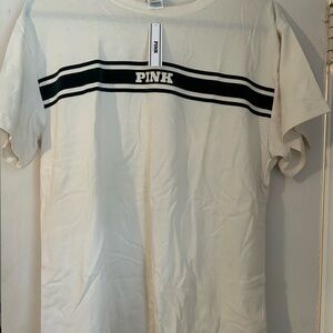 PINK Victoria's Secret Cream T-Shirt with Black Stripe